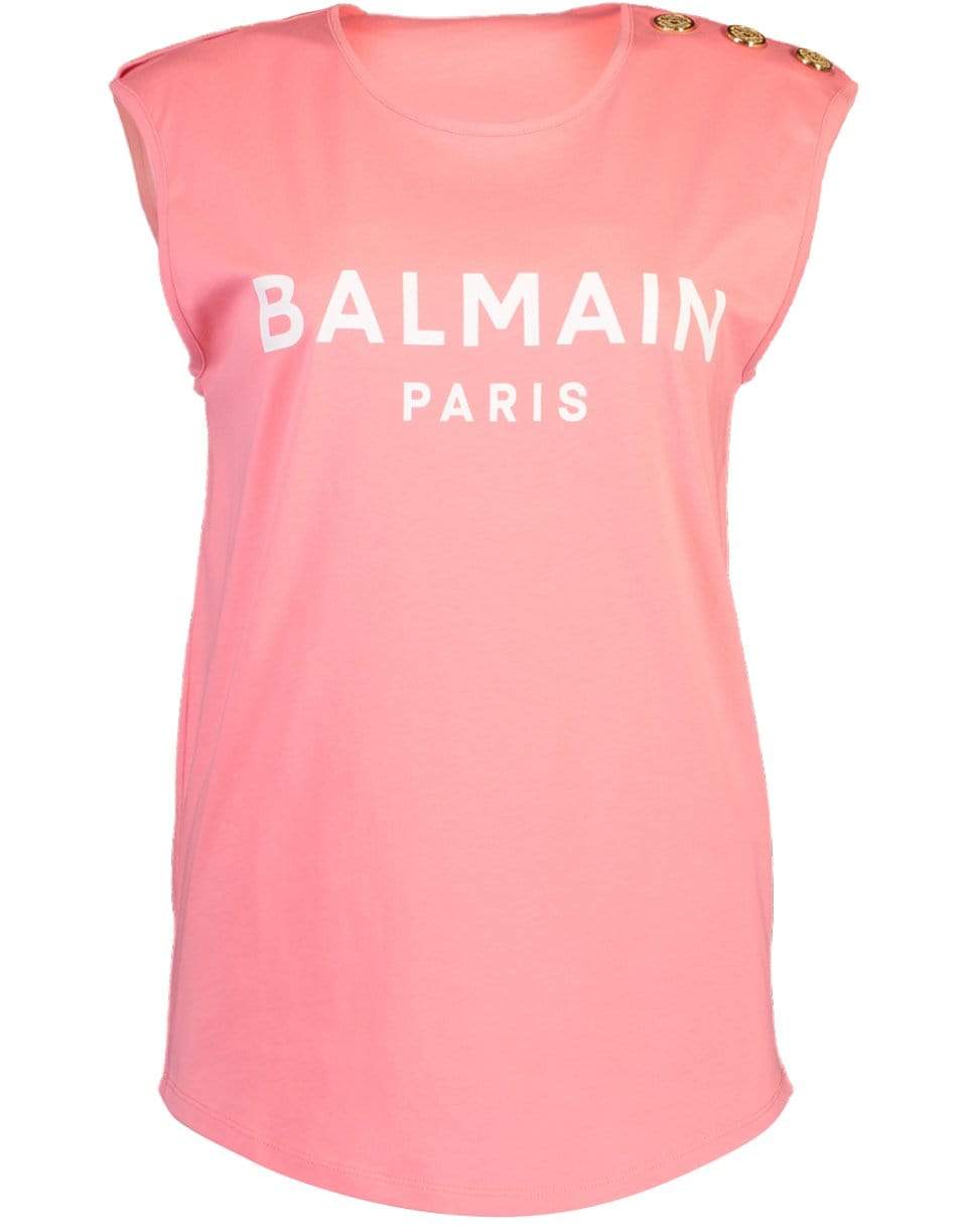 BALMAIN-3 Button Balmain Printed Tank Top - Rose-