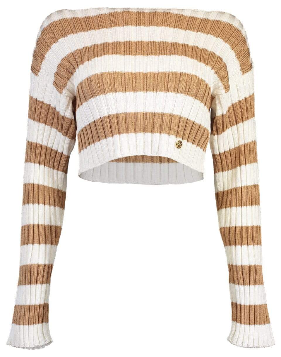 BALMAIN-Cropped Off Shoulder Knit Top-