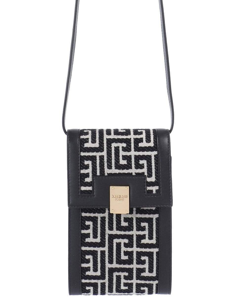 BALMAIN-Bicolor Jacquard Phone Case With Black Leather Panels-IVRY/BLK