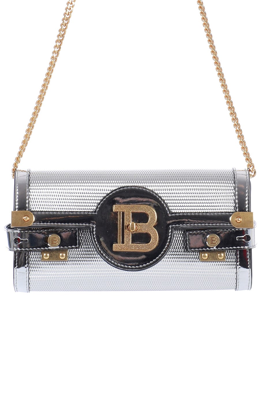 BALMAIN-Bbuzz Mirror Effect Pouch 23-ARGENTO