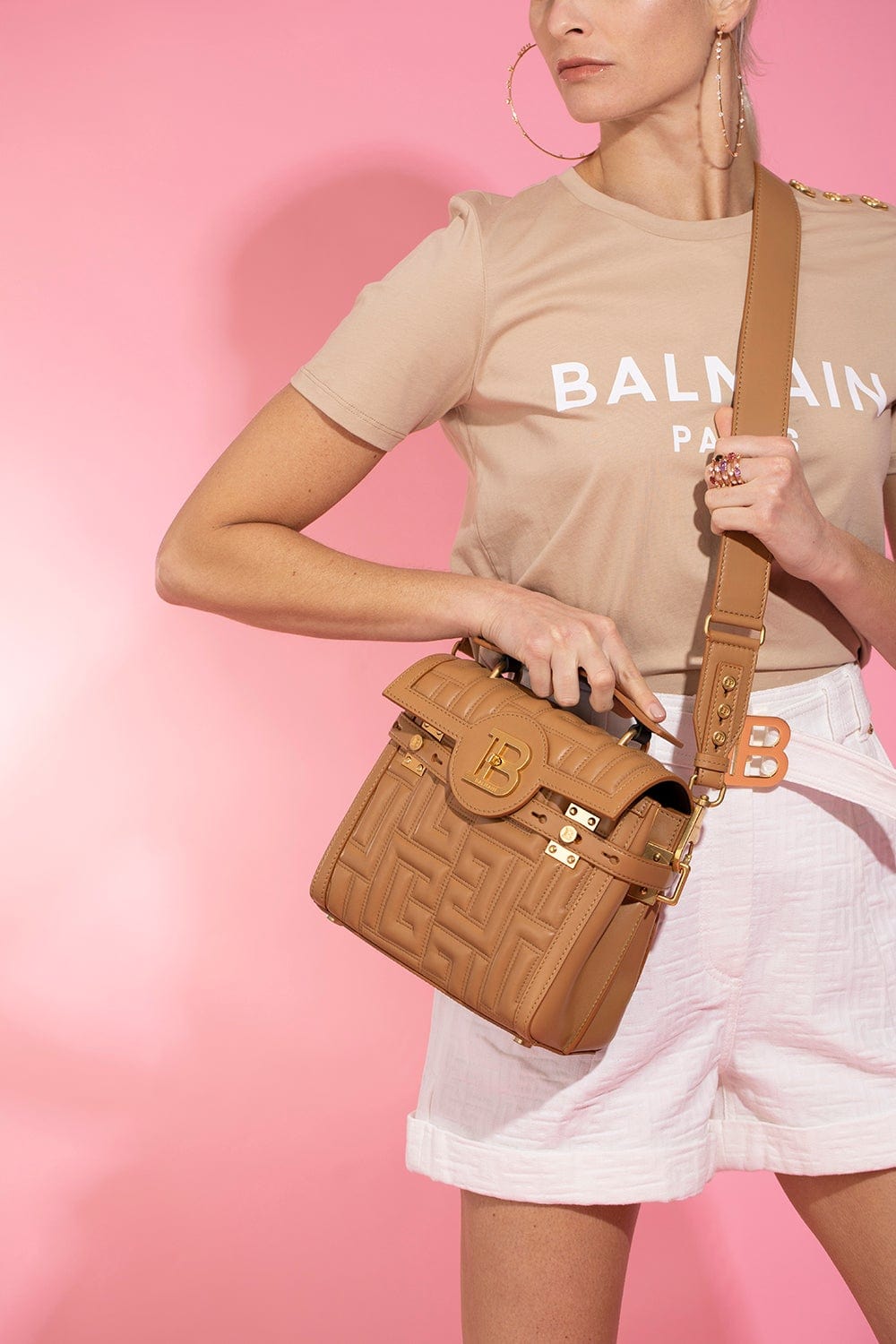BALMAIN-Quilted Bbuzz 23 Bag - Beige-BEIGE