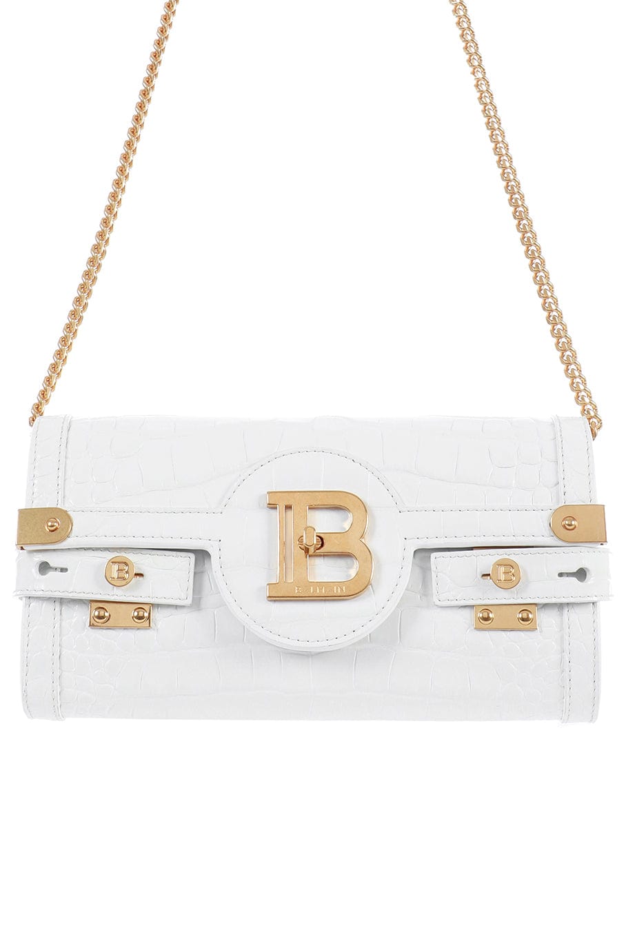 BALMAIN-Bbuzz Calfskin Croc Embossed Pouch 23-BLANC