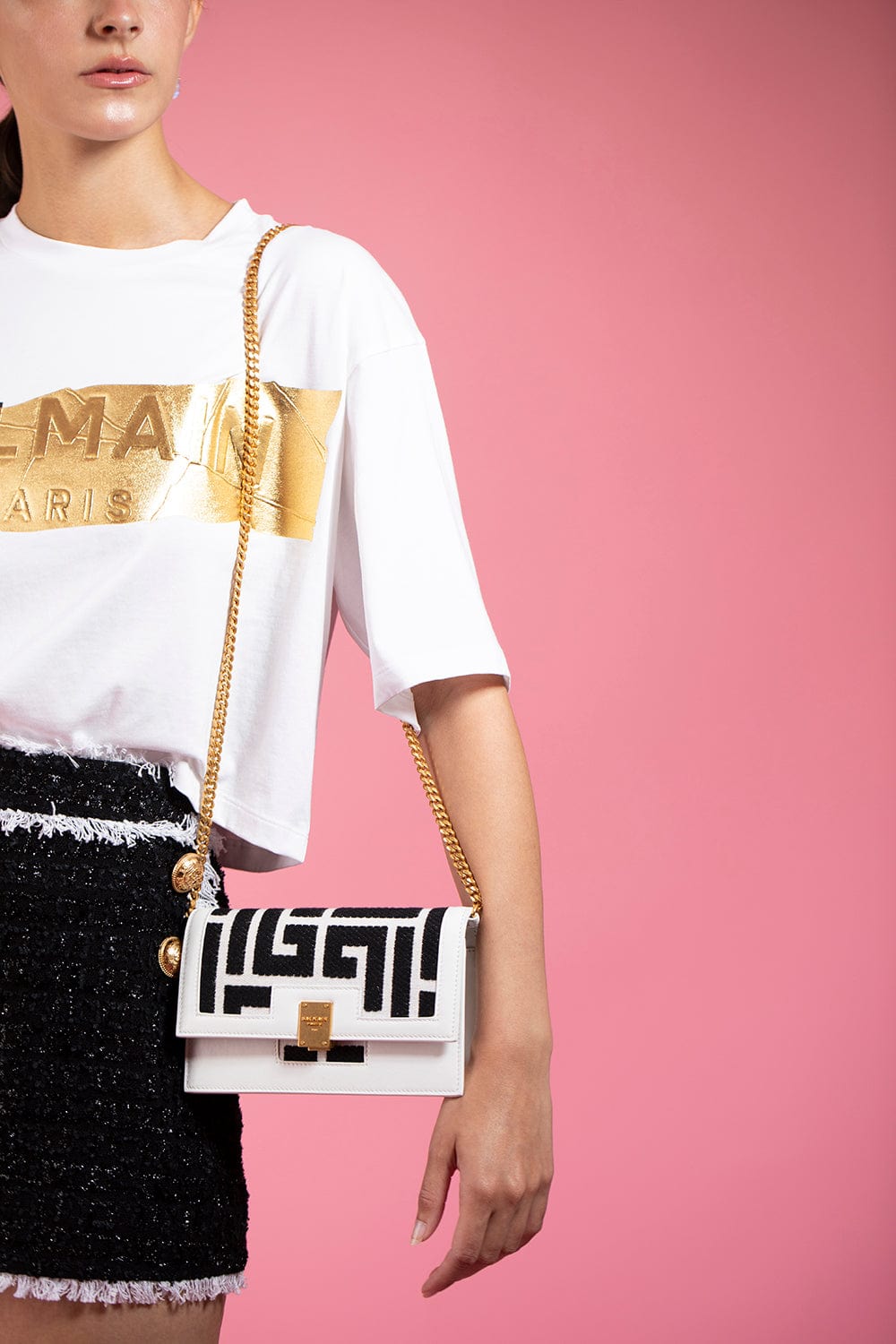 BALMAIN-1945 Mini Bag Monogram - Noir-BLANCNOR