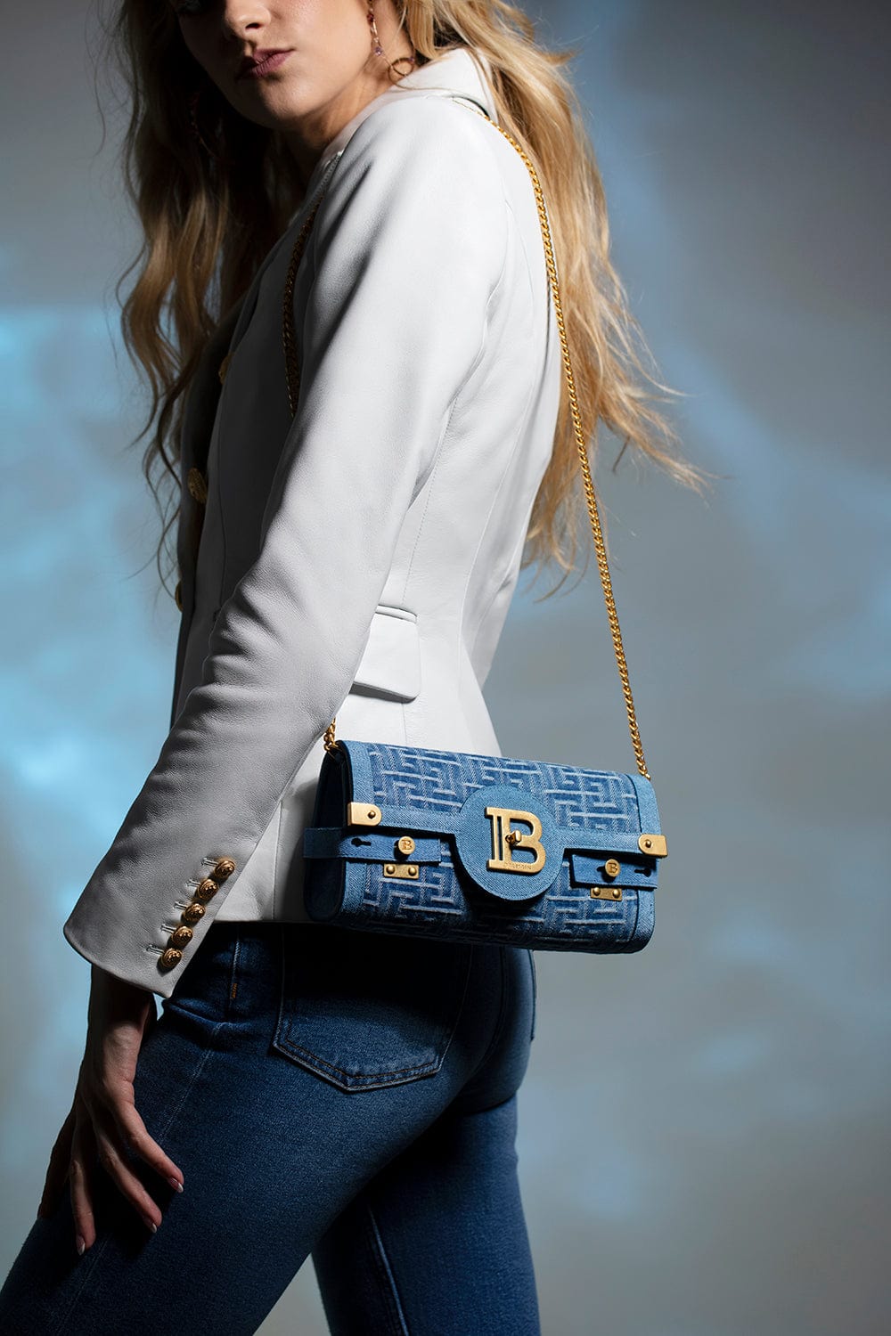BALMAIN-Bbuzz 23 Clutch - Blue-BLEU