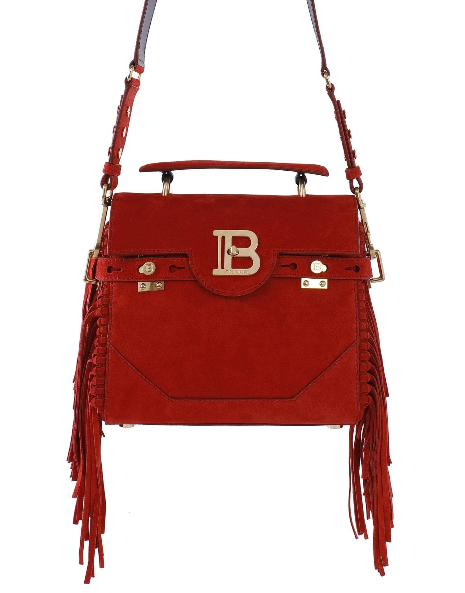 BALMAIN-B-Buzz Fringed Shoulder Bag-CORAIL