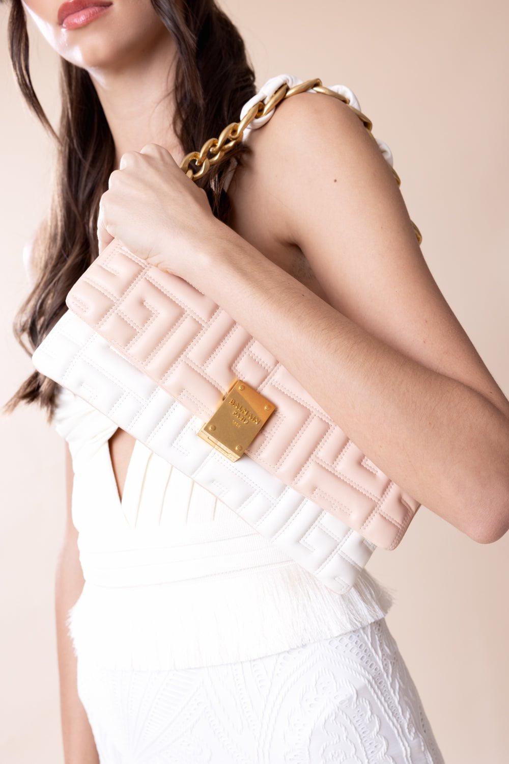 BALMAIN-1945 Clutch - Nude Rose-CREAM/NUDE ROSE