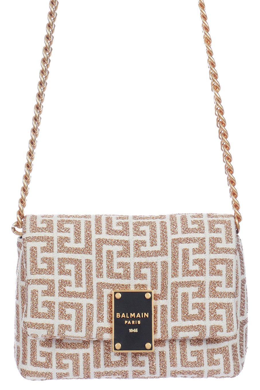 BALMAIN-Mini Monogram Soft Bag-GLZBLANC