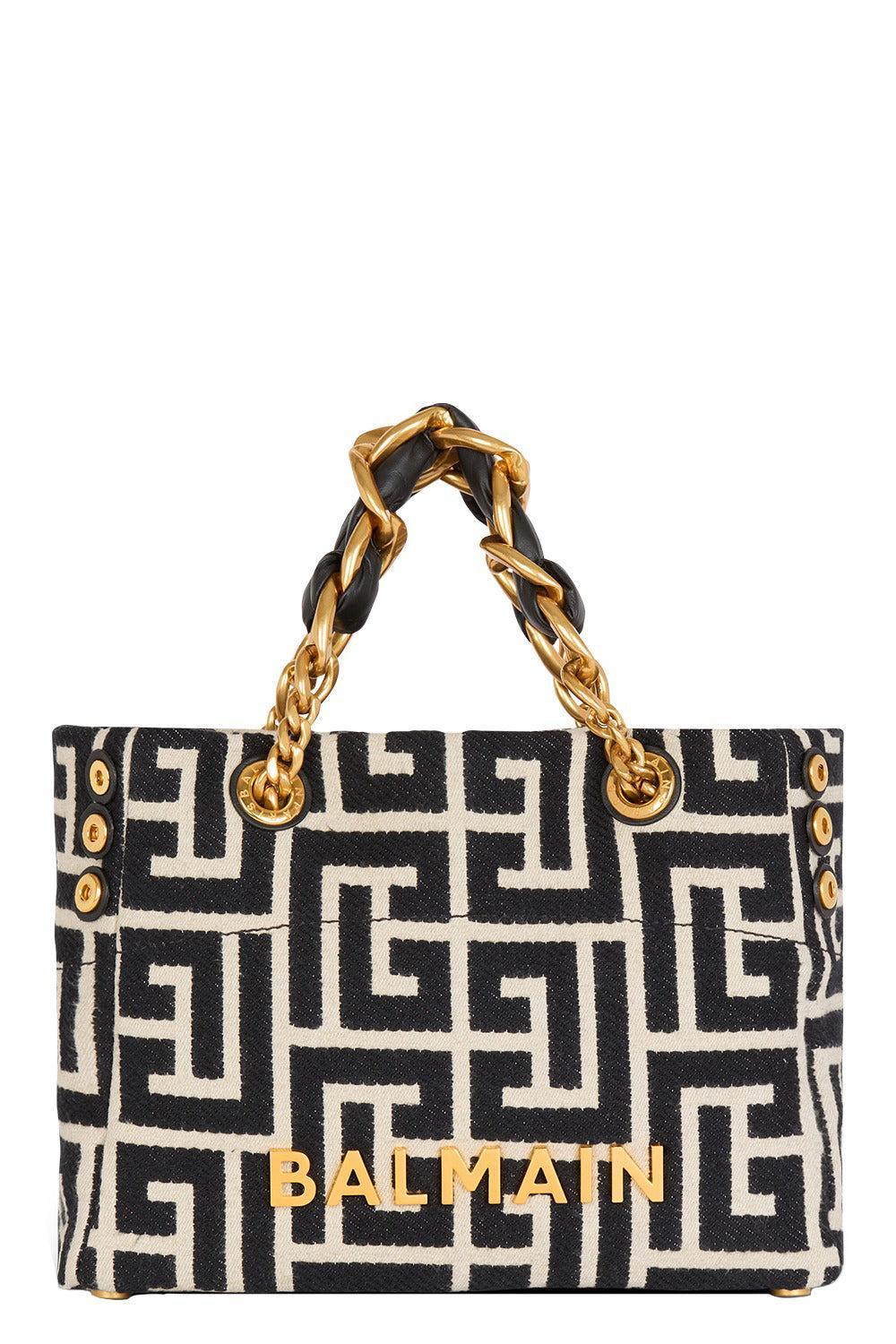 SMALL 1945 SOFT CABAS MONOGRAM HANDBAG-IVORNOIR-O/S-HANDBAGSHOULDER-BALMAIN