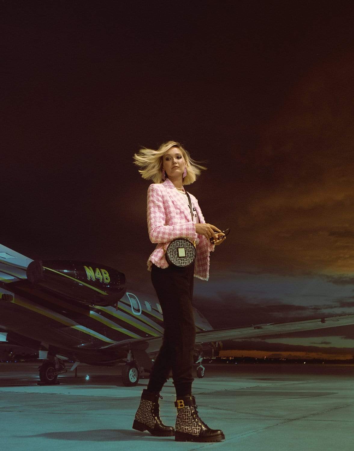 BALMAIN-Bicolor Jacquard 1945 Circle Bag-