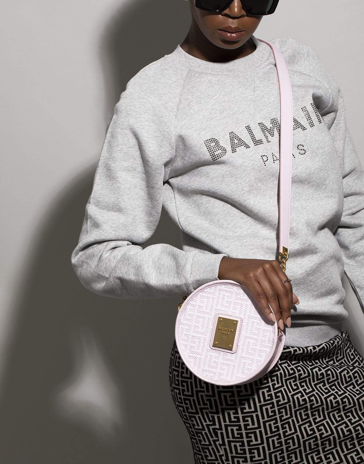 BALMAIN-Bicolor Jacquard 1945 Circle Bag-