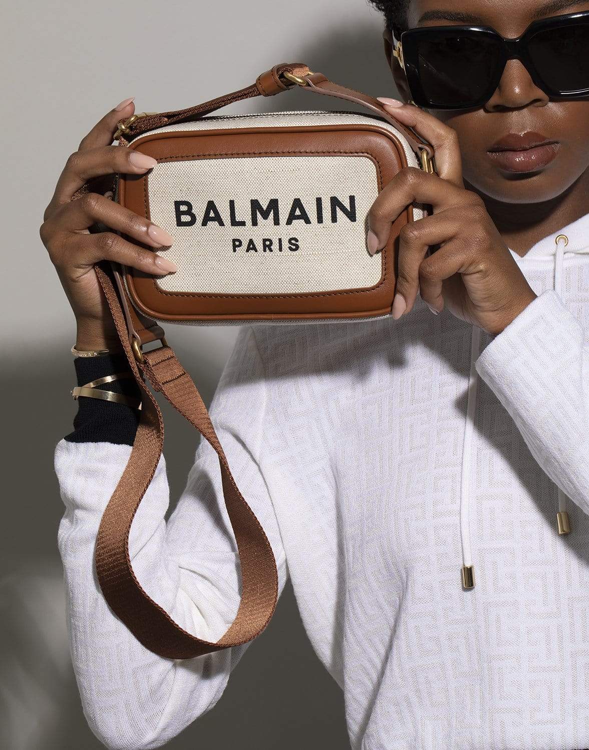BALMAIN-B-Army Canvas Camera Case Bag-NAT/BRWN