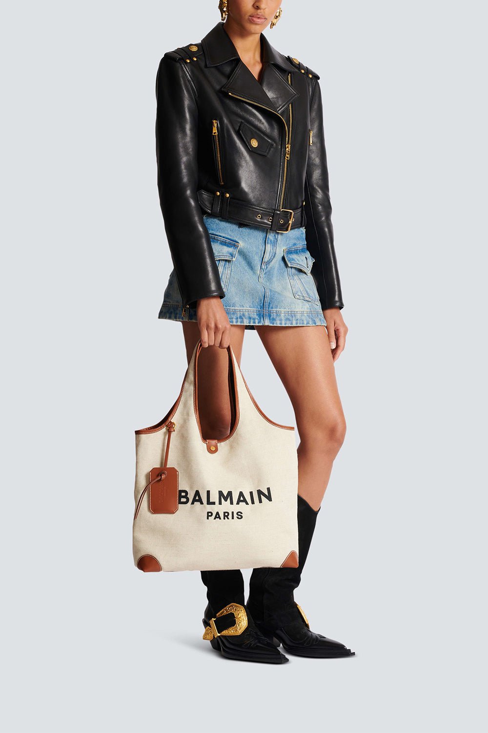 BALMAIN-B-Army Grocery Bag - Brown-NATURAL/MAR