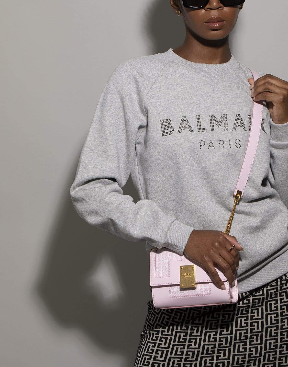 BALMAIN-Small Bicolor Pink And White Jacquard 1945 Bag-PALEROSE