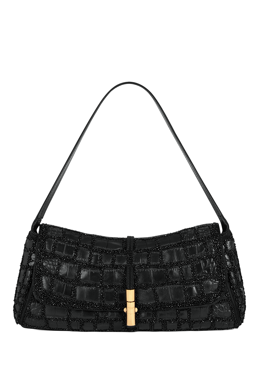 Metropolis Crocodile Effect Embroidered Leather Bag-BLACK-HANDBAGTOP HANDLE-BALMAIN