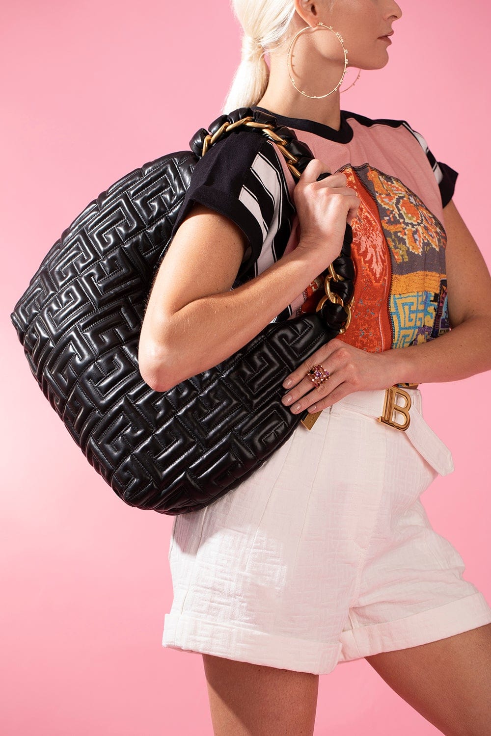 BALMAIN-Pillow Hobo-Quilted Lambskin-BLACK