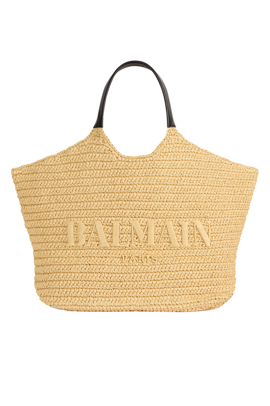 Balmain Crochet Large Tote Bag - Natural-BROWN-O/S-HANDBAGTOP HANDLE-BALMAIN