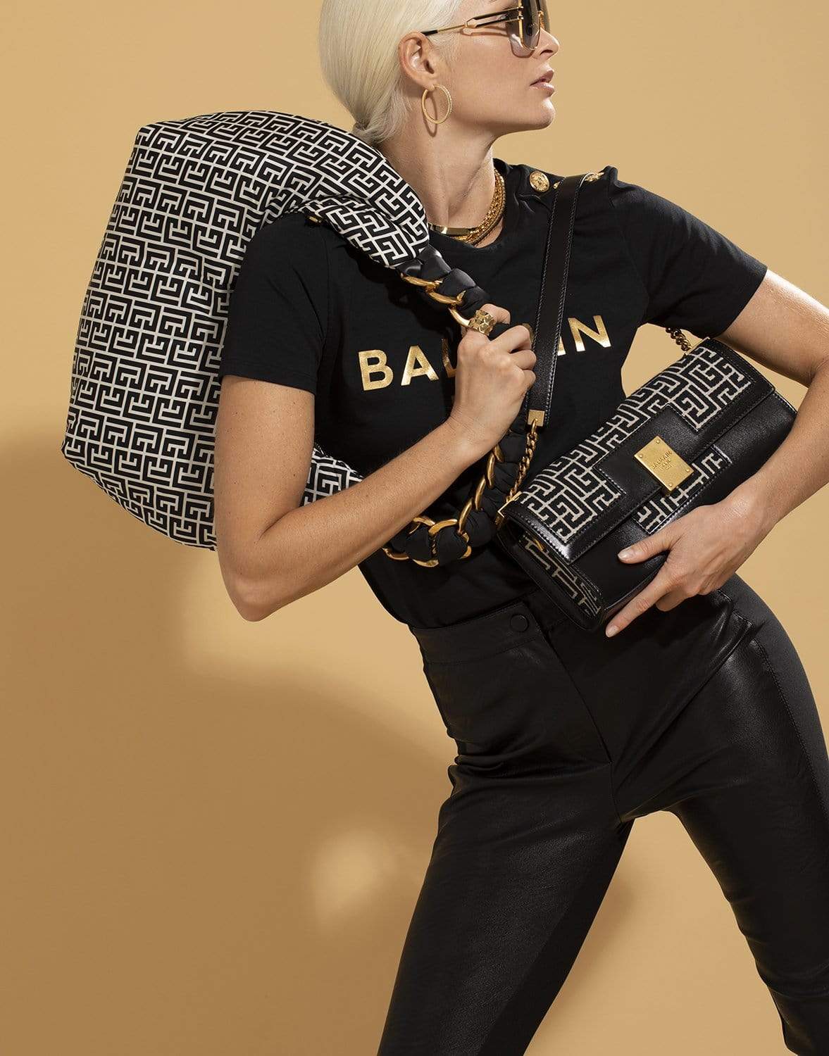BALMAIN-Pillow Hobo-Nylon Bag-IVOIRE
