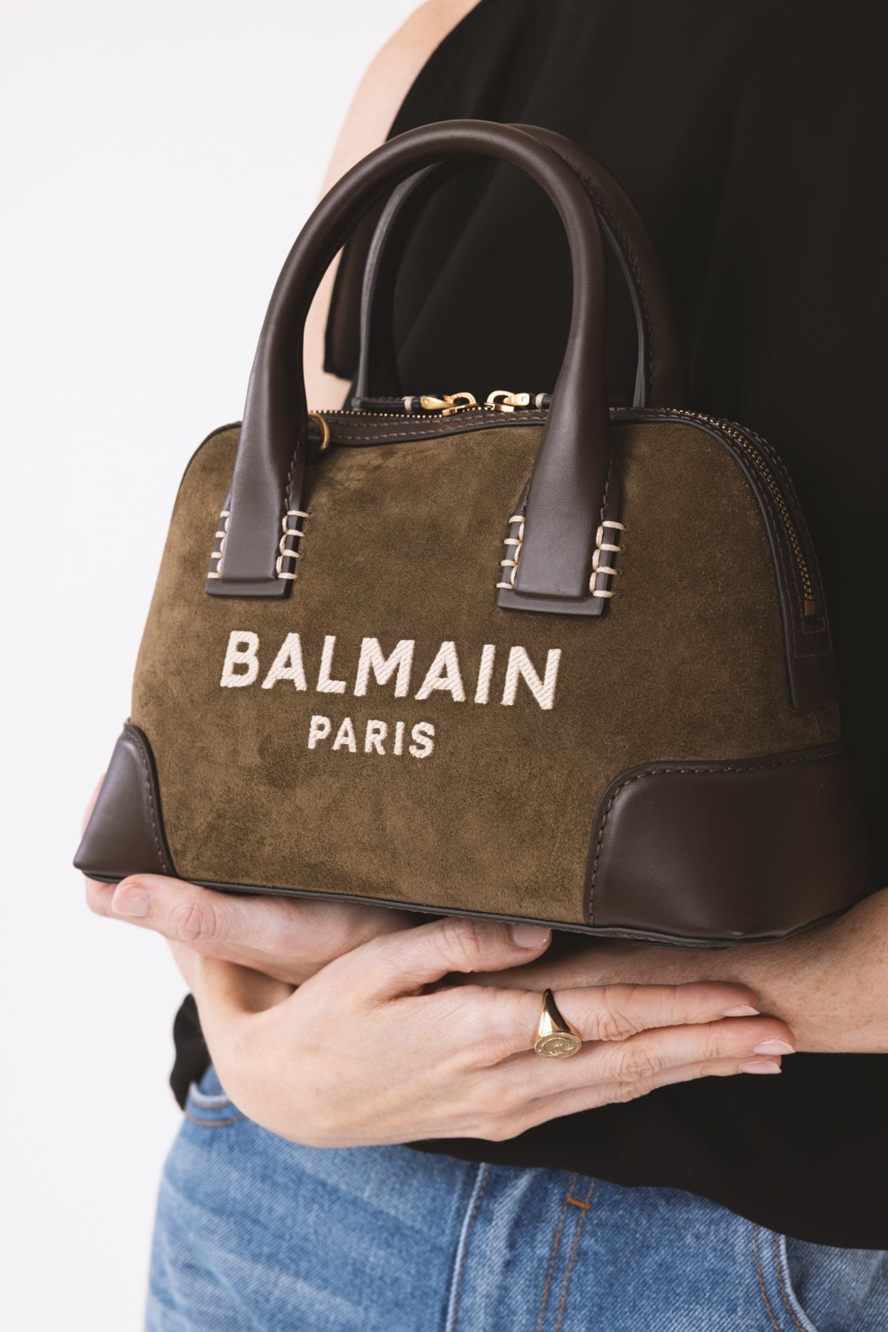 BALMAIN-B-Army Dome Bag-KHAKI CHOCOLATE CREAM