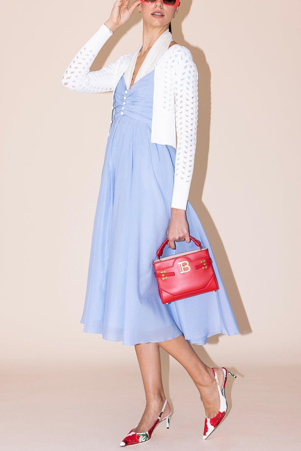 BALMAIN-Bbuzz CalfskinTop Handle Bag-ROUGE