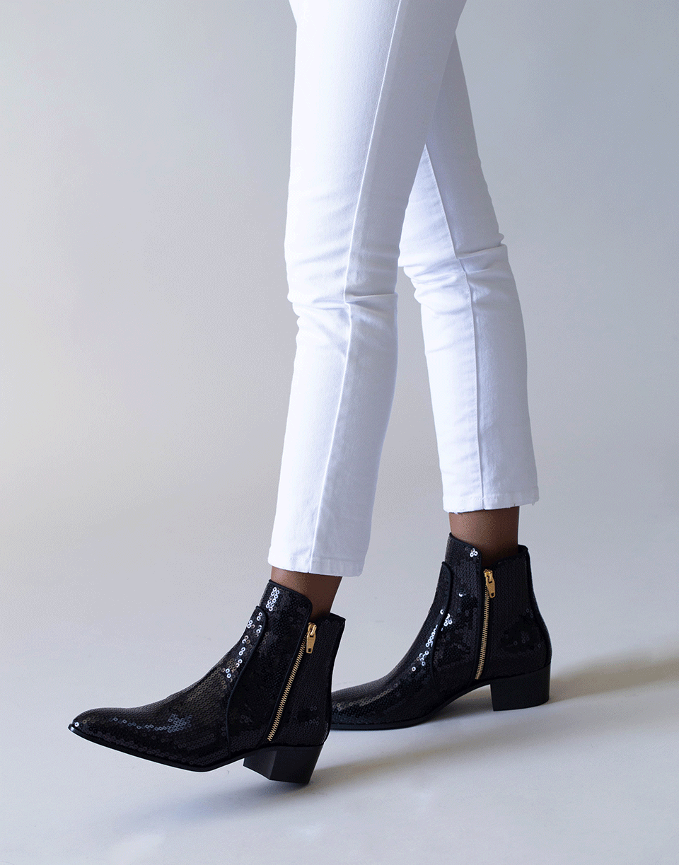 BALMAIN-Black Roxie Sequin Leather Boot-