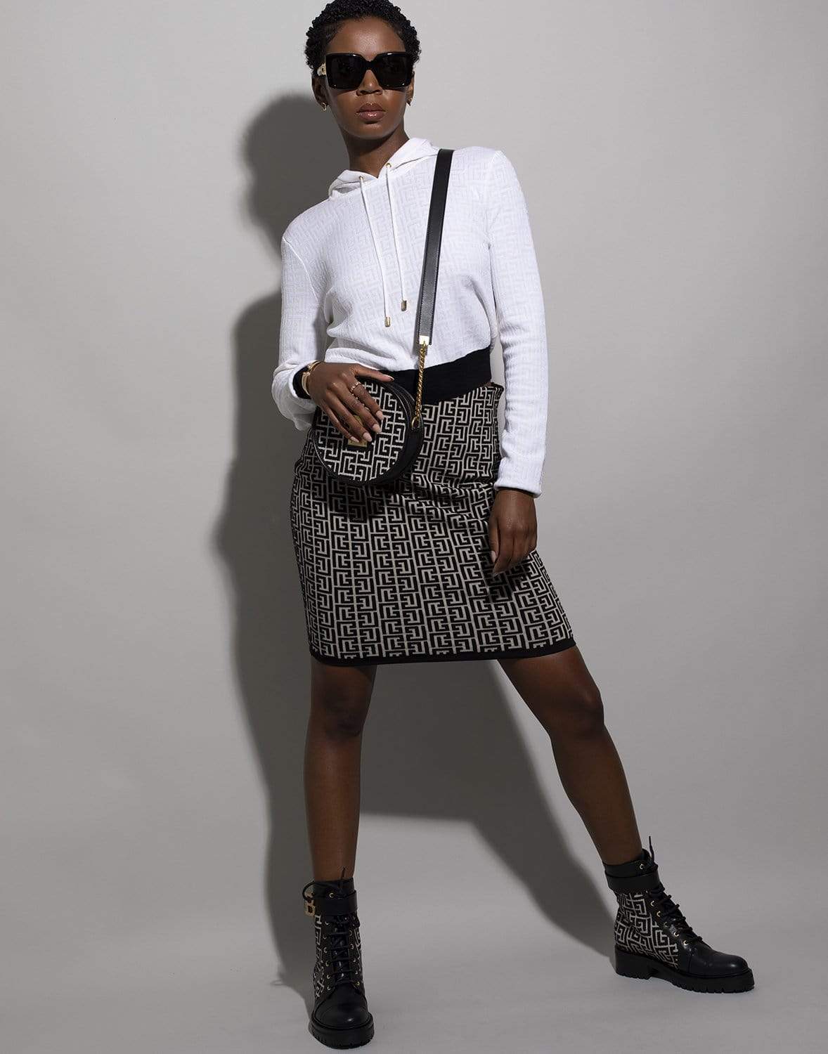 BALMAIN-Bicolor Jacquard Ranger Romy Ankle Boots-