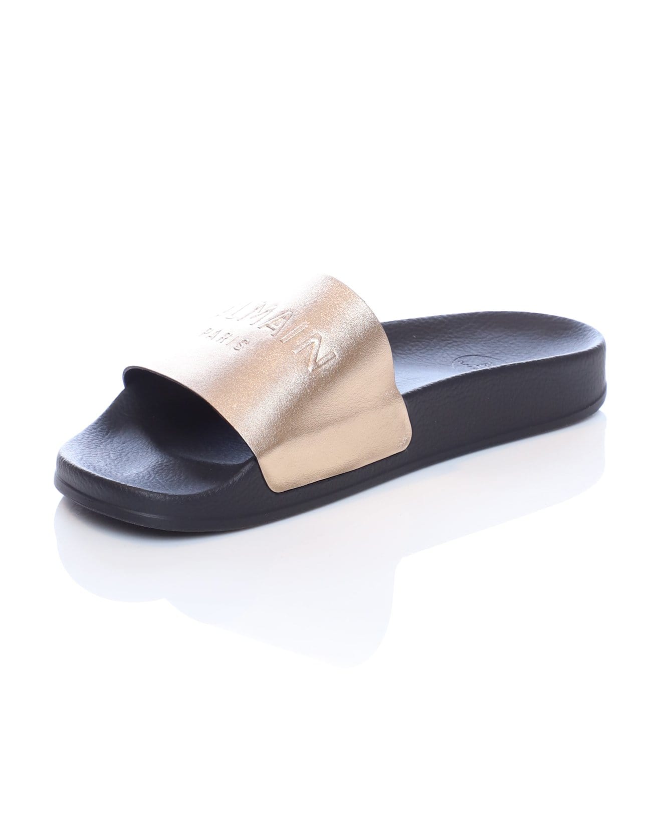 BALMAIN-Golden Leather Calypso Flat Sandals-