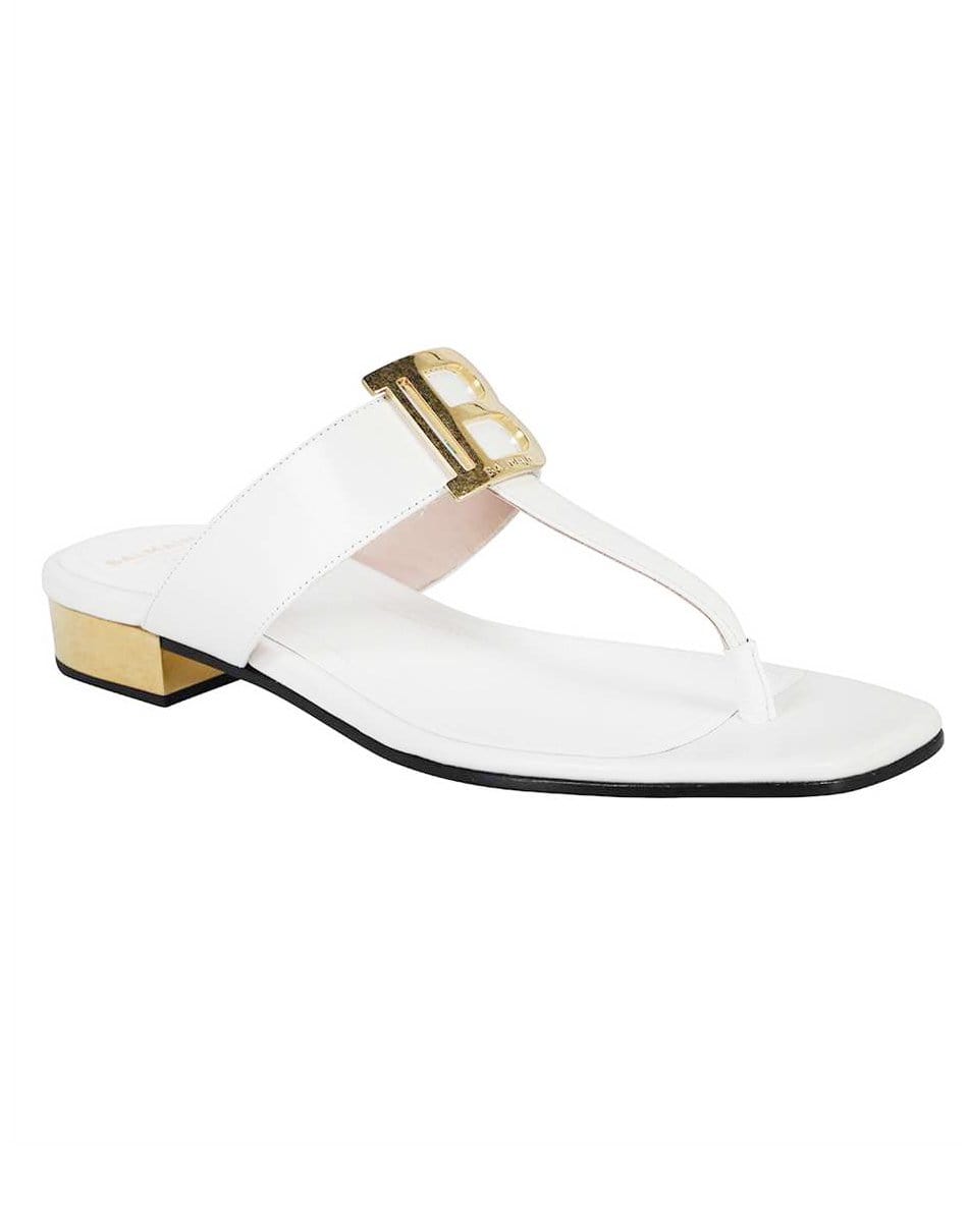 BALMAIN-Ivory Flat Sofia Sandal-