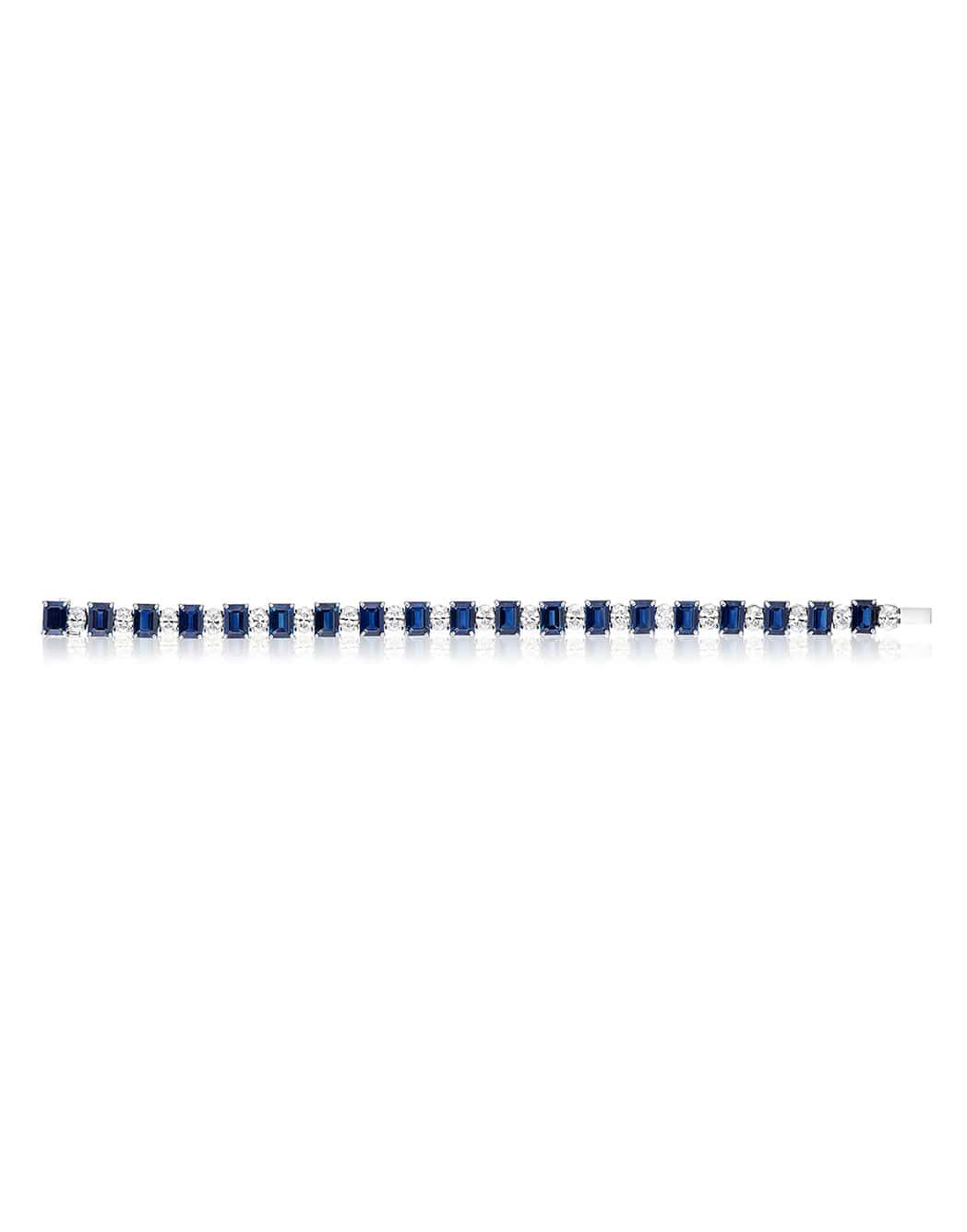 BAYCO-Emerald Cut Sapphire and Oval Diamond Bracelet-PLATINUM