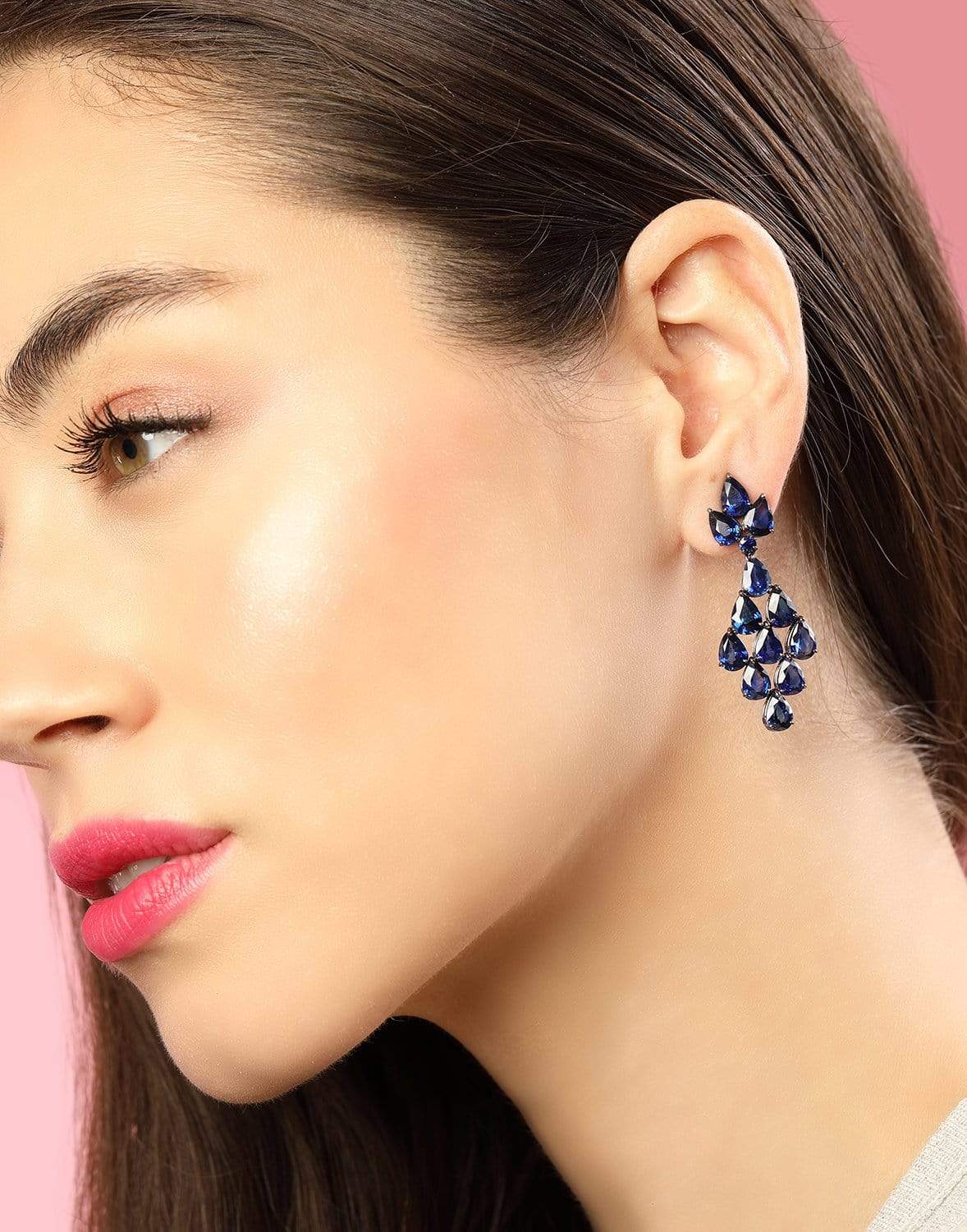 BAYCO-Blue Sapphire Chandelier Earrings-BLACK GOLD