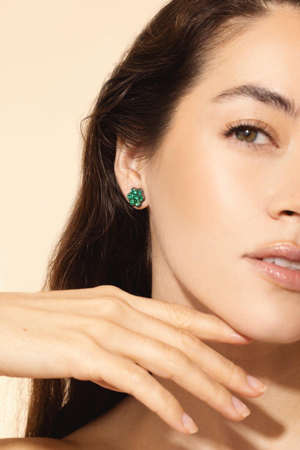 BAYCO-Round Emerald Flower Earrings-BLACK GOLD