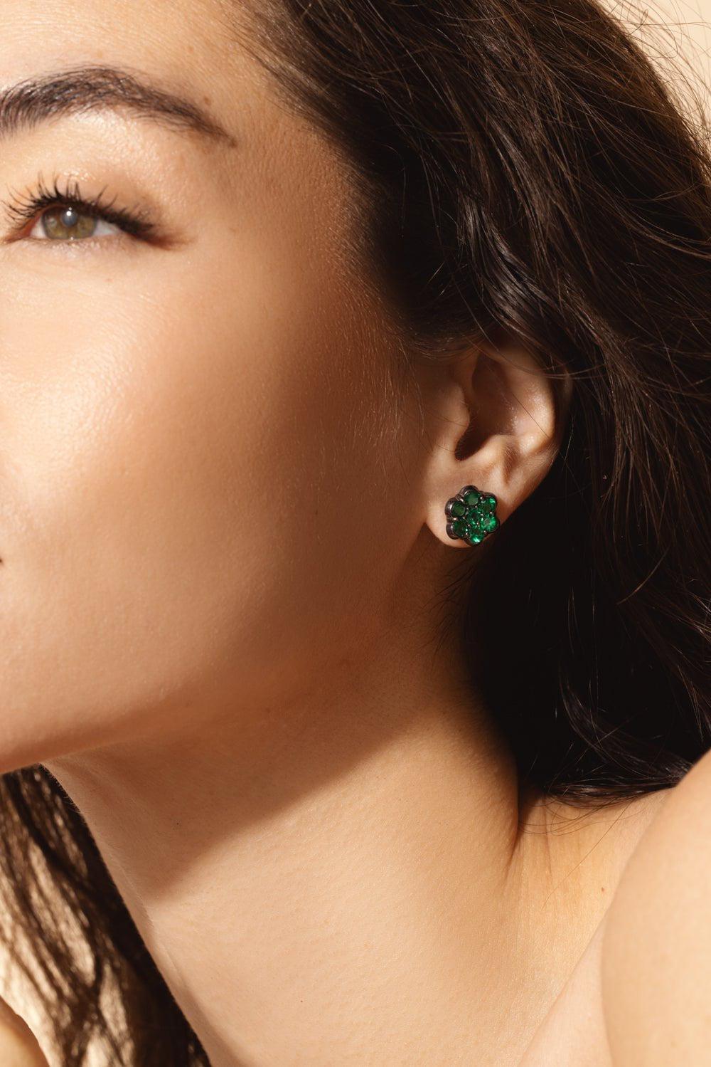 BAYCO-Round Emerald Flower Earrings-BLACK GOLD