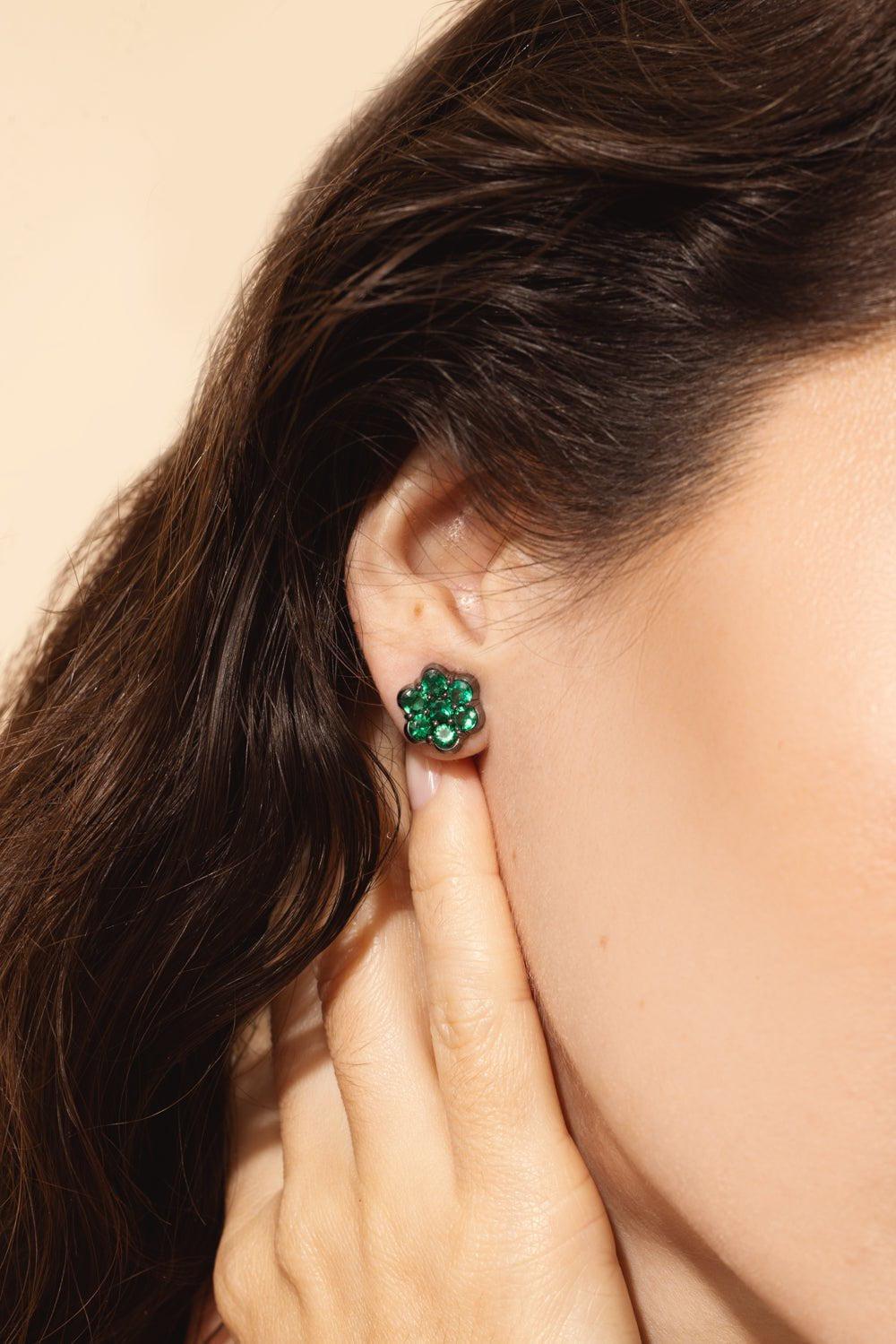 BAYCO-Round Emerald Flower Earrings-BLACK GOLD