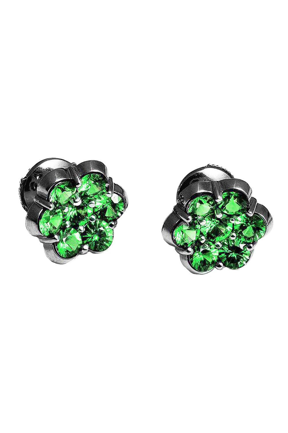 BAYCO-Round Emerald Flower Earrings-BLACK GOLD