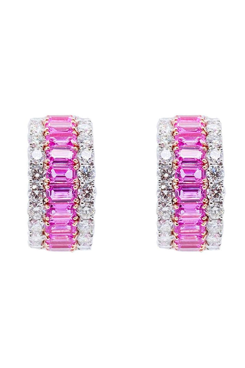 BAYCO-Pink Sapphire Diamond Hoop Earrings-PATINUM