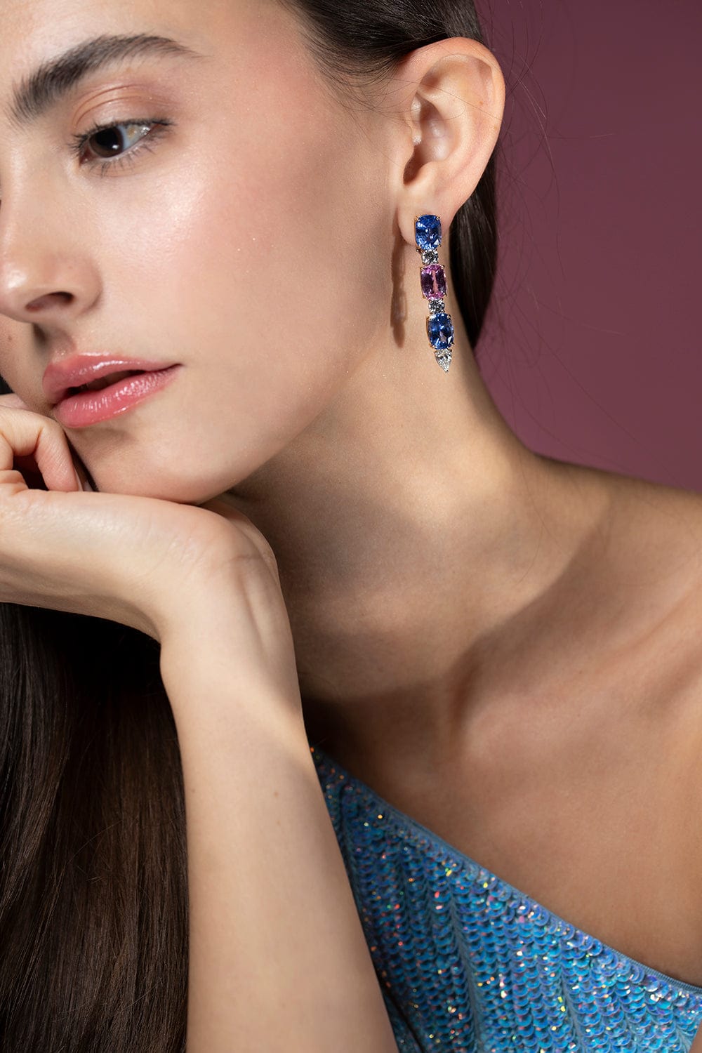 BAYCO-Blue and Pink Sapphire Earrings-PLAT