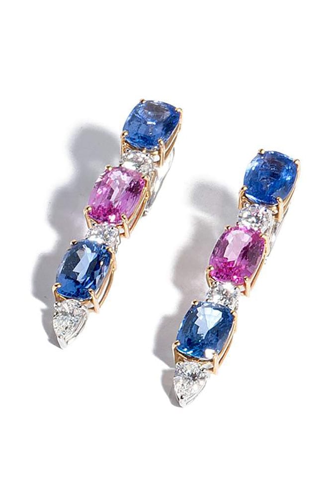 BAYCO-Blue and Pink Sapphire Earrings-PLAT