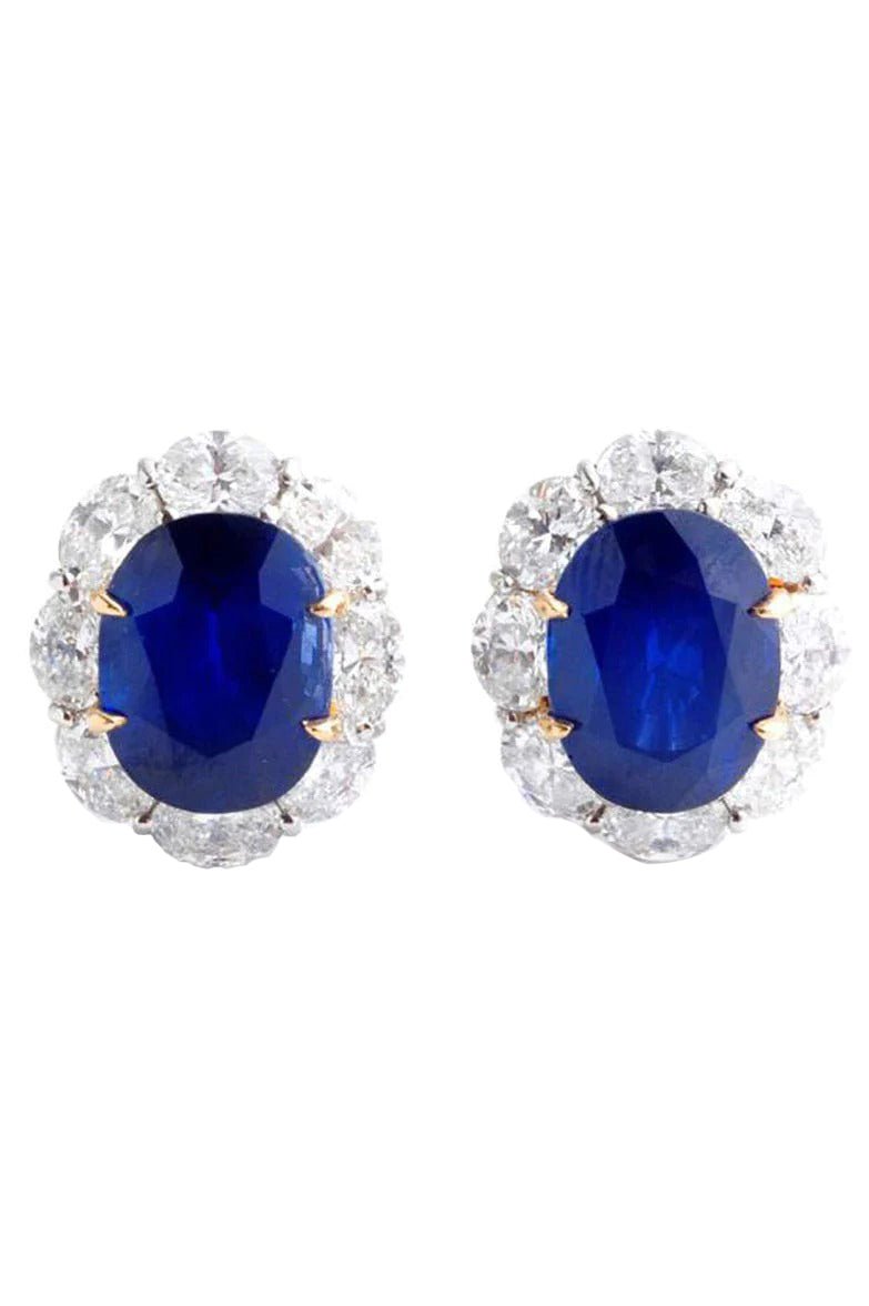 BAYCO-Oval Blue Sapphire and Diamond Earrings-PLAT