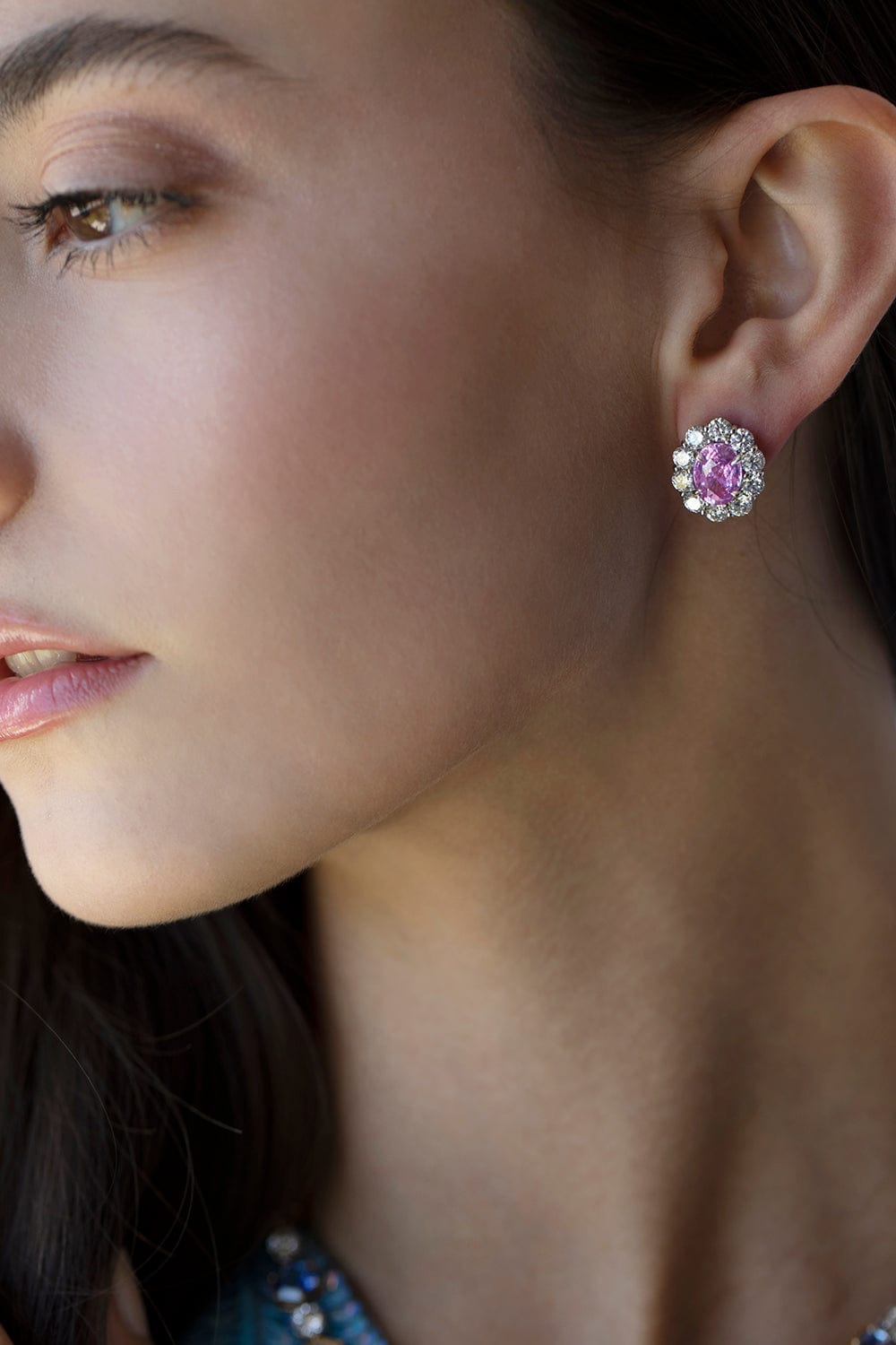 BAYCO-Oval Pink Sapphire and Diamond Earrings-PLAT