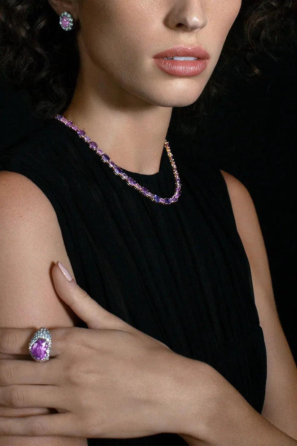 BAYCO-Oval Pink Sapphire and Diamond Earrings-PLAT
