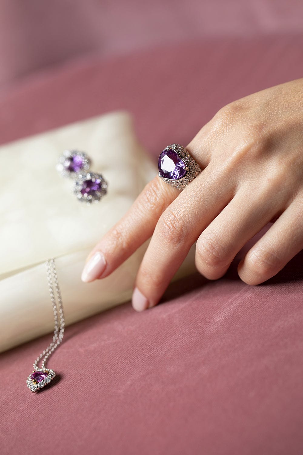 BAYCO-Oval Pink Sapphire and Diamond Earrings-PLAT