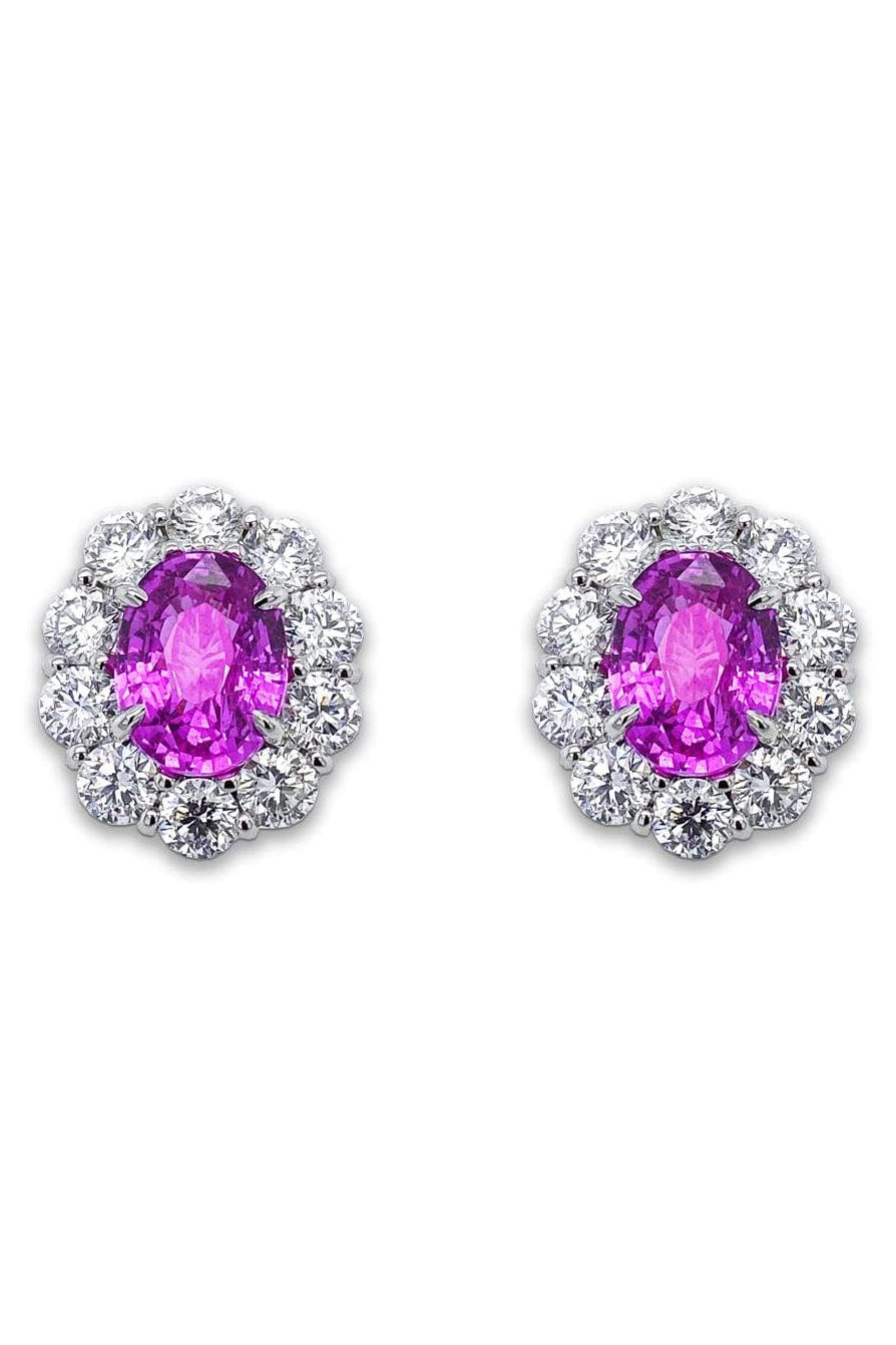 BAYCO-Oval Pink Sapphire and Diamond Earrings-PLAT