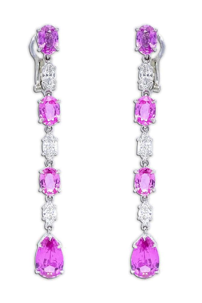BAYCO-Pink Sapphire and Diamond Line Earrings-PLAT