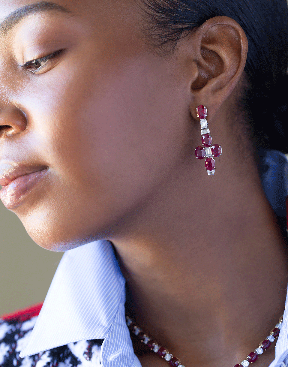 BAYCO-Burmese Ruby and Diamond Earrings-PLATINUM