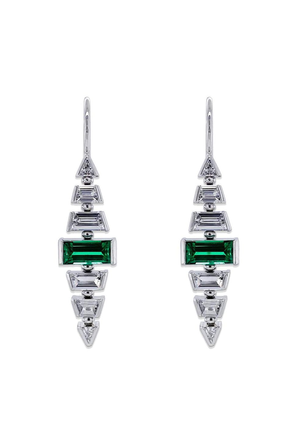 BAYCO-Emerald Diamond Drop Earrings-PLATINUM