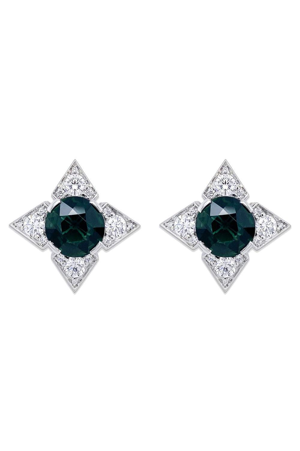 BAYCO-Green Sapphire Diamond Stud Earrings-PLATINUM
