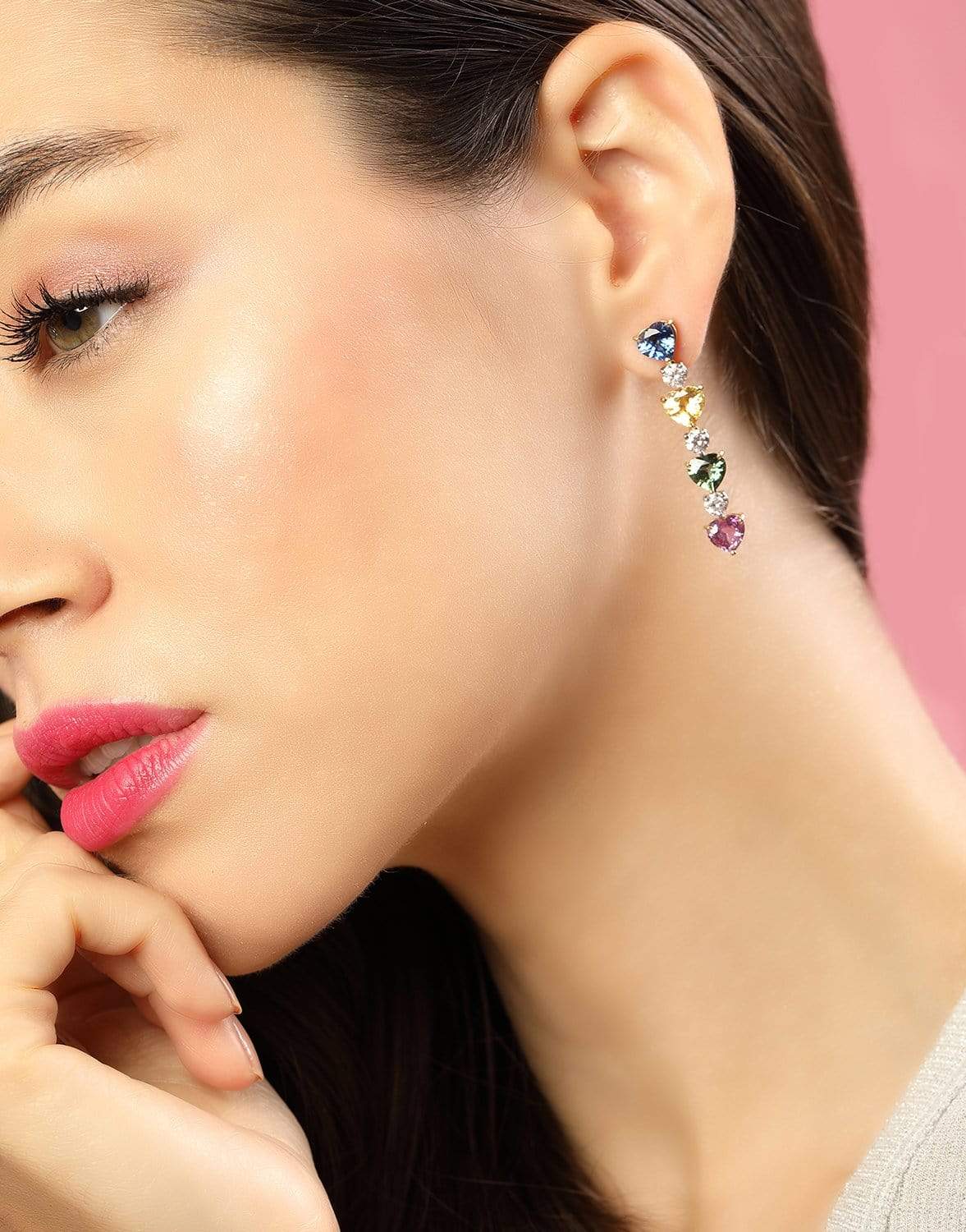 BAYCO-Heart Shape Multi Sapphire Earrings-PLATINUM