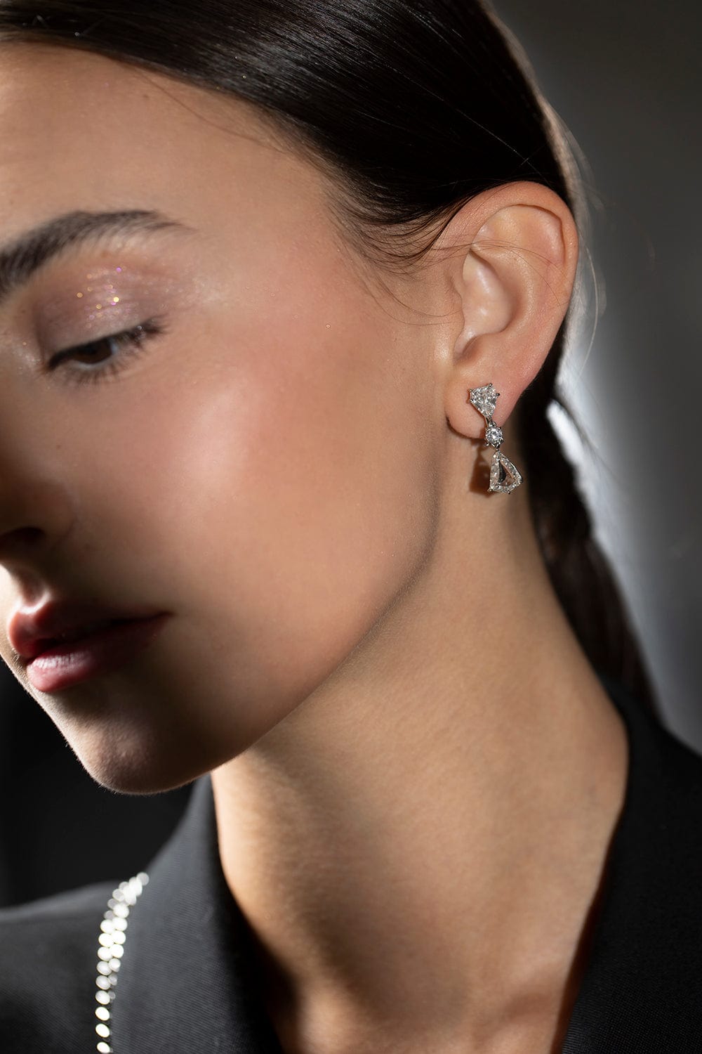 BAYCO-Kite and Shield Cut Diamond Earrings-PLATINUM