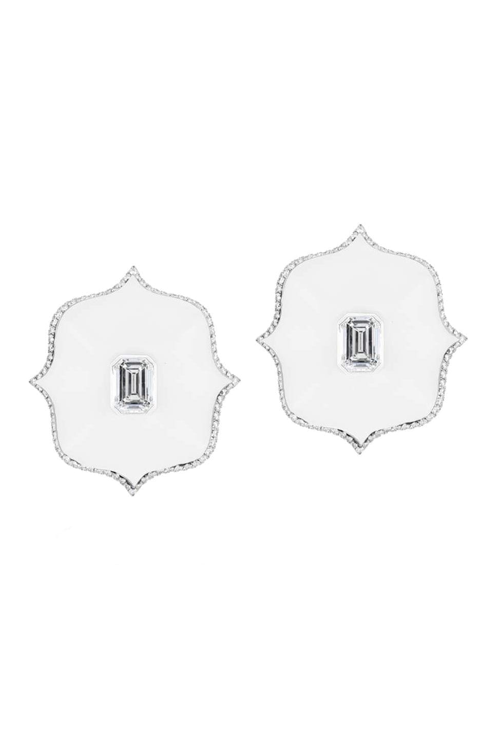 BAYCO-Large White Ceramic Diamond Lotus Earrings-PLATINUM