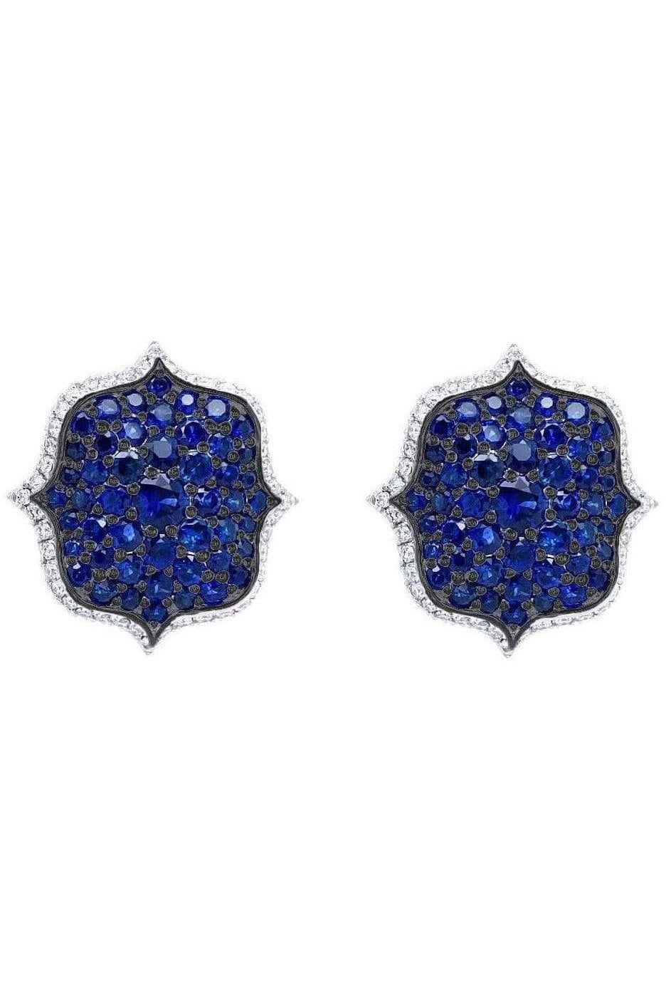 BAYCO-Pave Blue Sapphire Lotus Earrings-PLATINUM