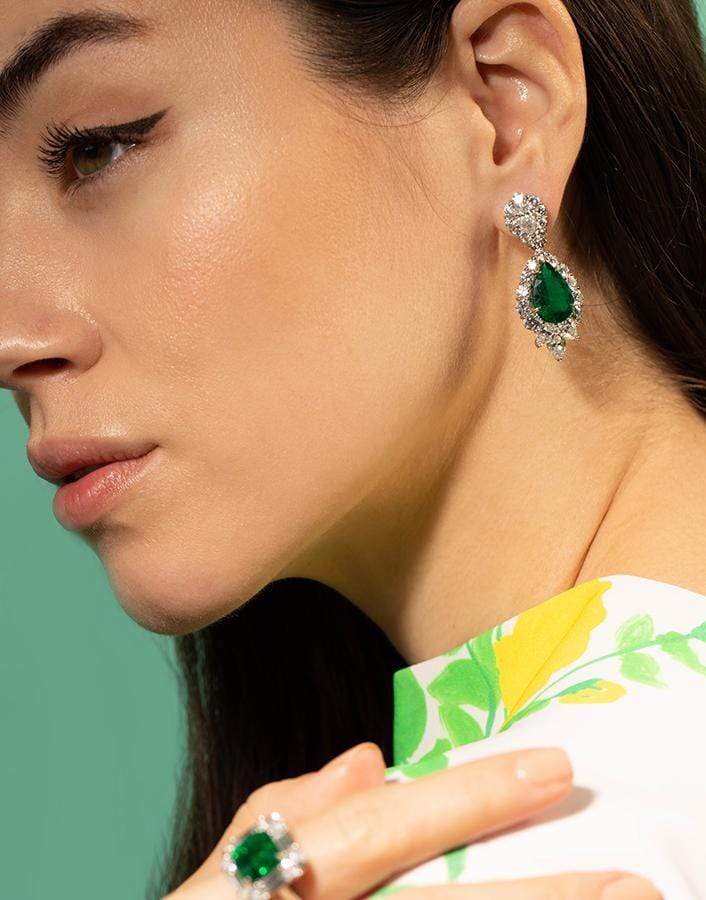 BAYCO-Pear Shape Colombian Emerald Earrings-PLATINUM